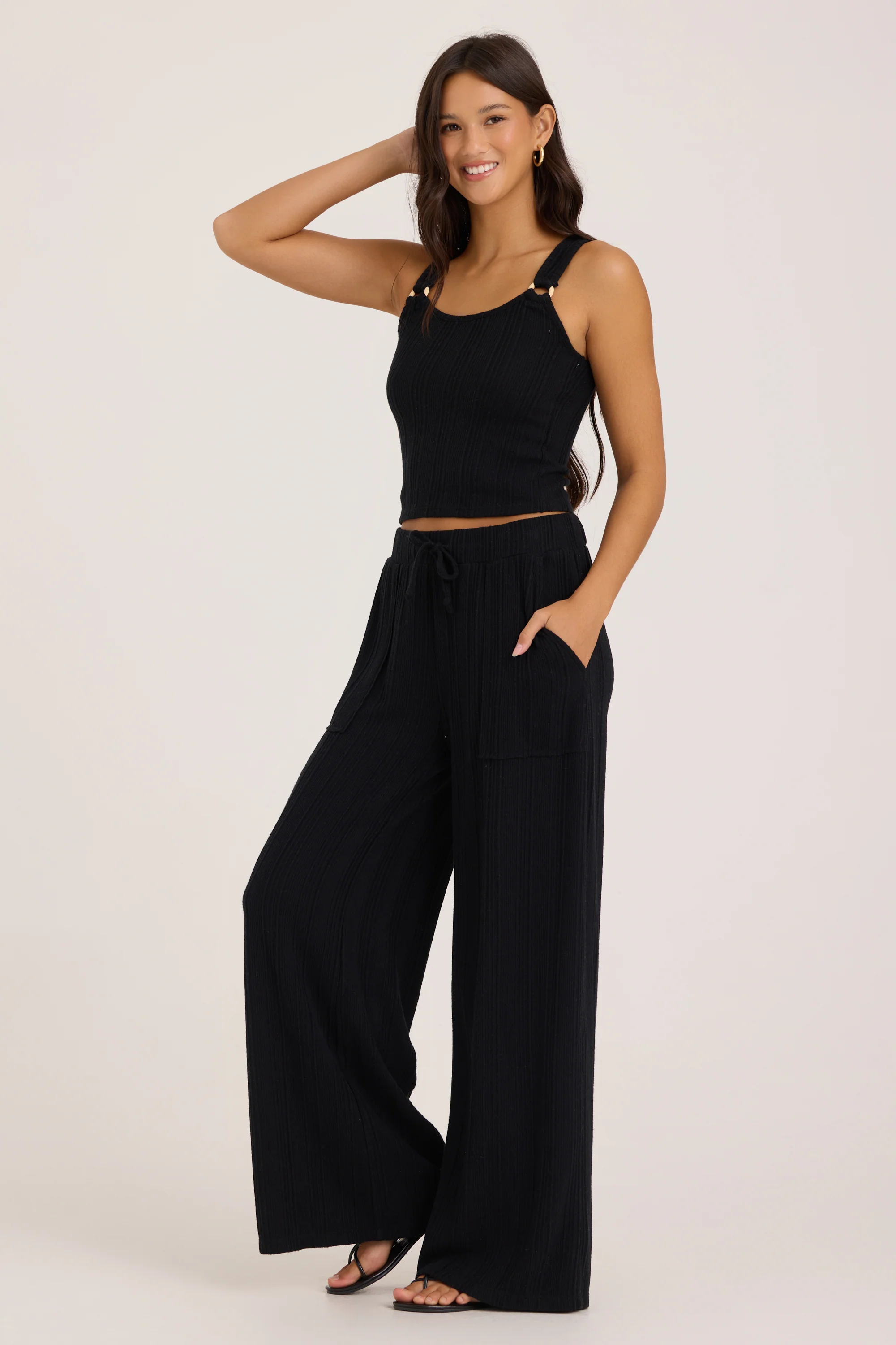Novelty Rib Tank With O-Ring Straps - Black - Image 7