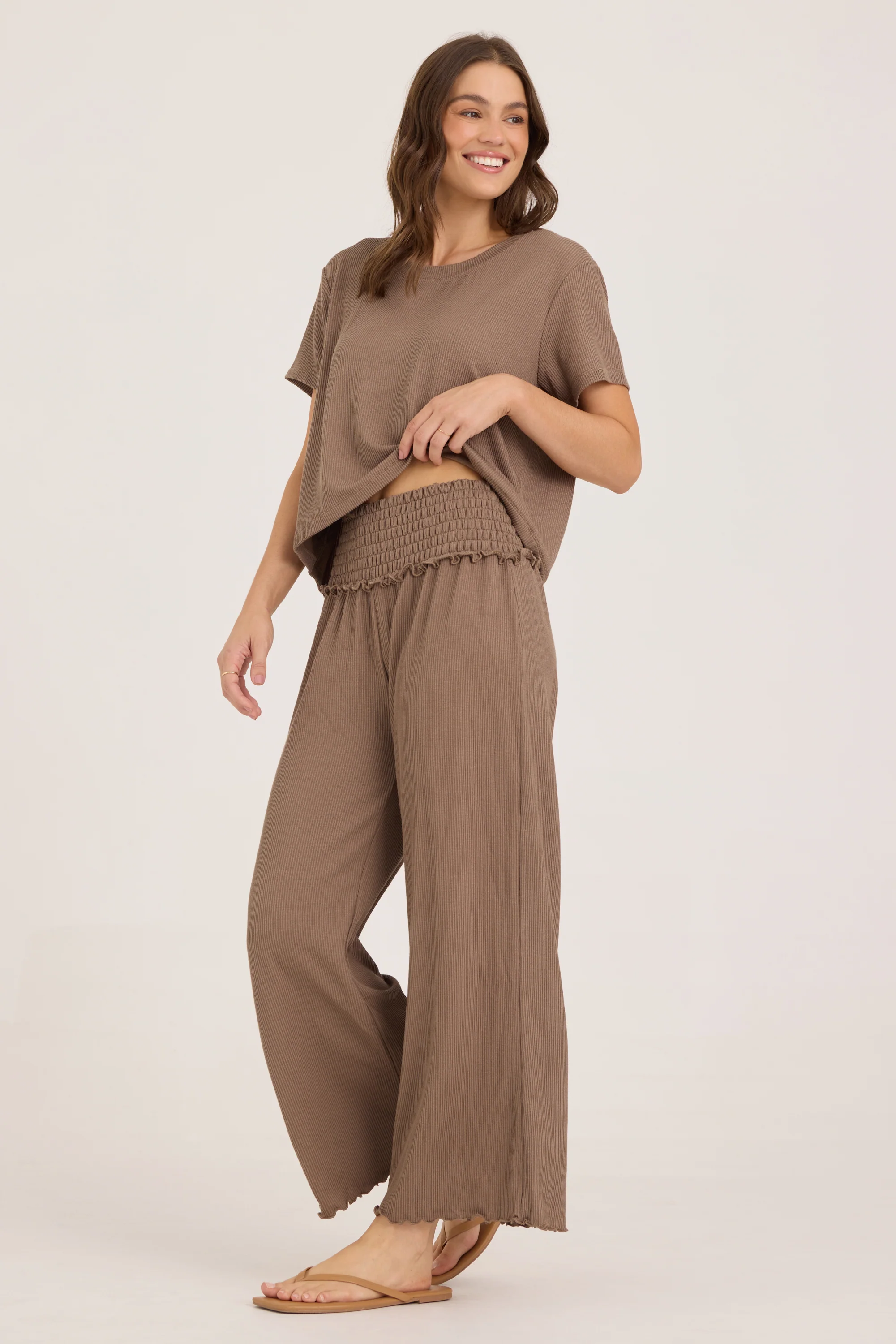 Rib Knit Crop Tee - Mocha - Image 3