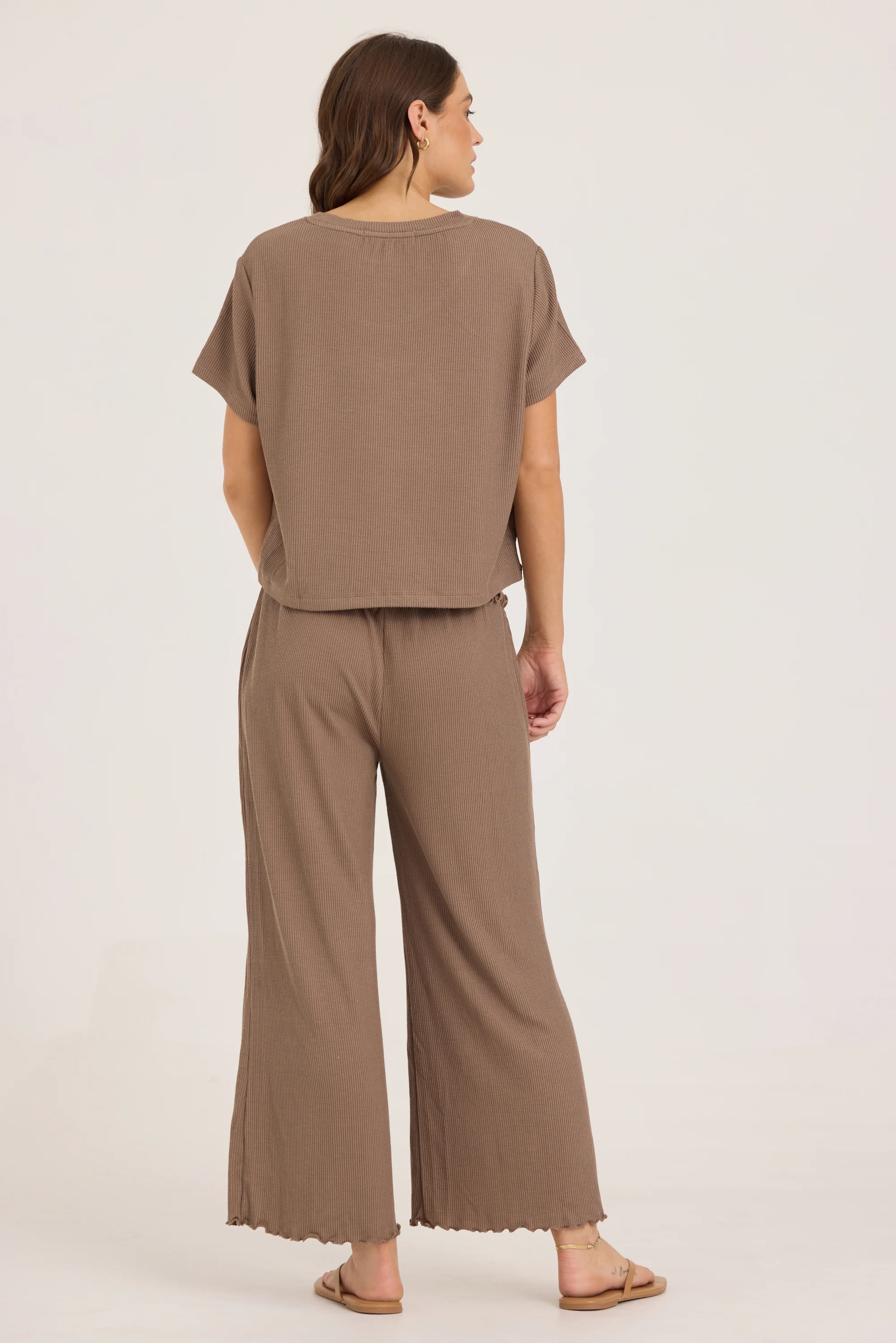 Rib Knit Crop Tee - Mocha - Image 4