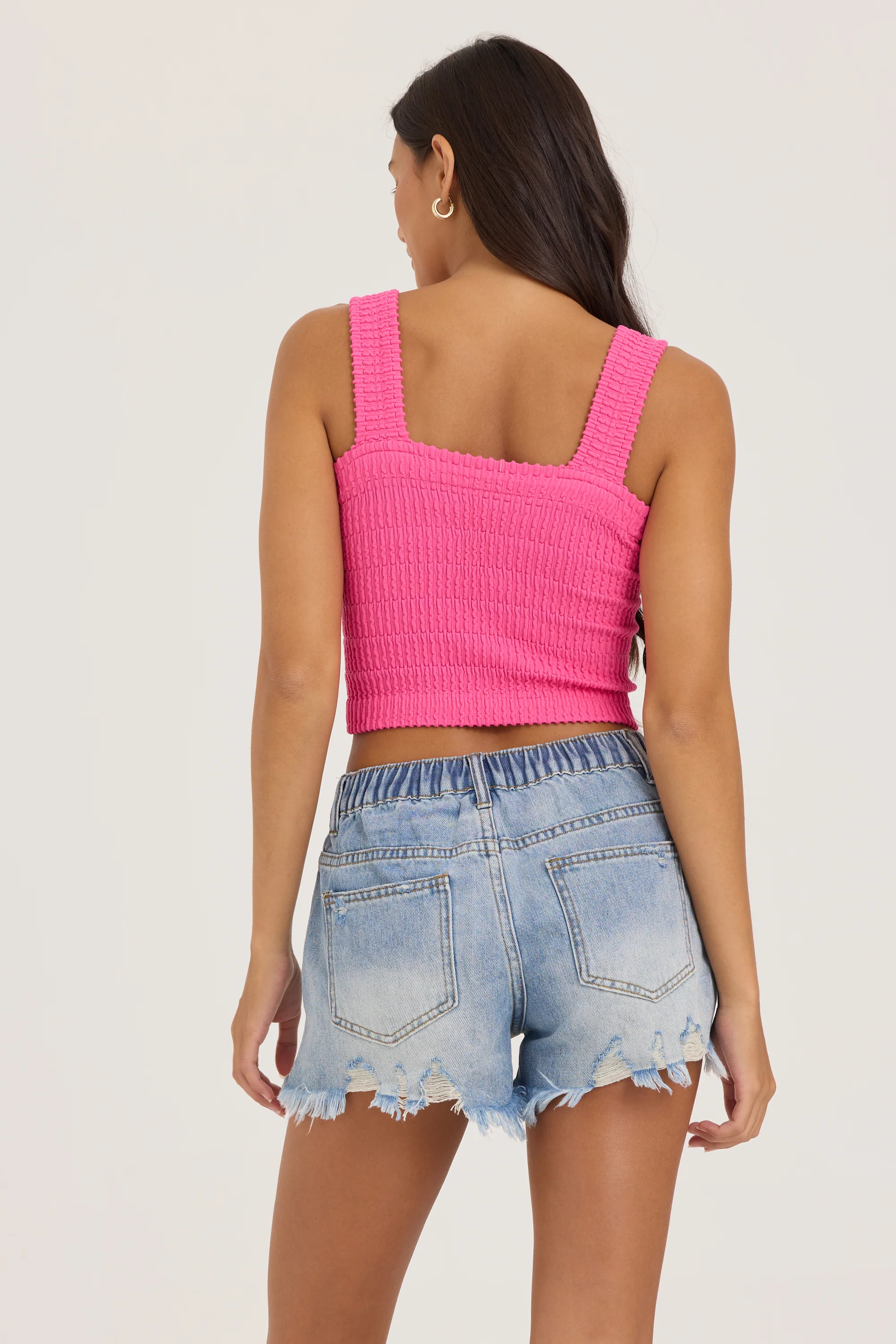 Seamless Crinkle Square Top - Hot Pink - Image 4