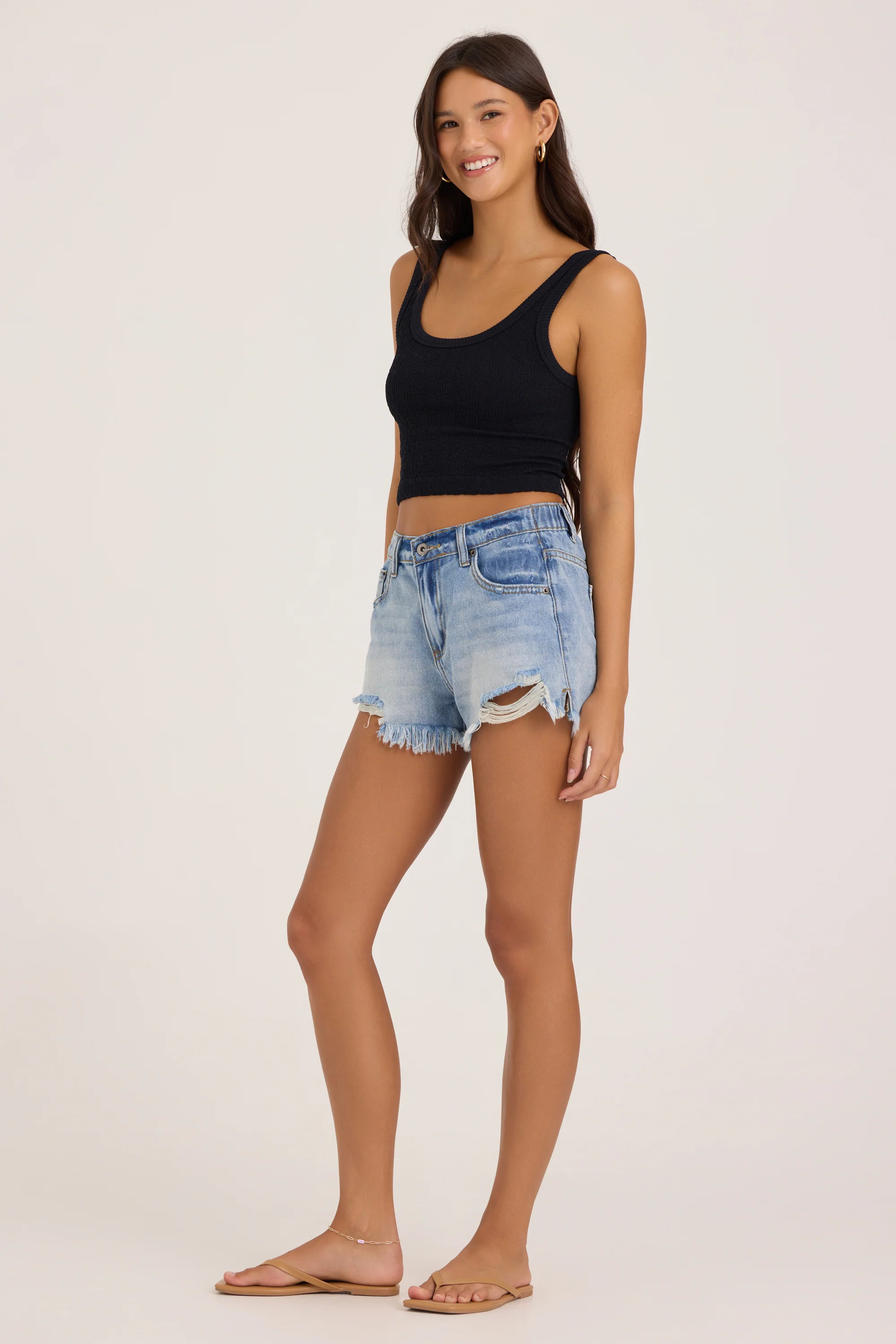 Seamless Crinkle Tank - Black - Image 5